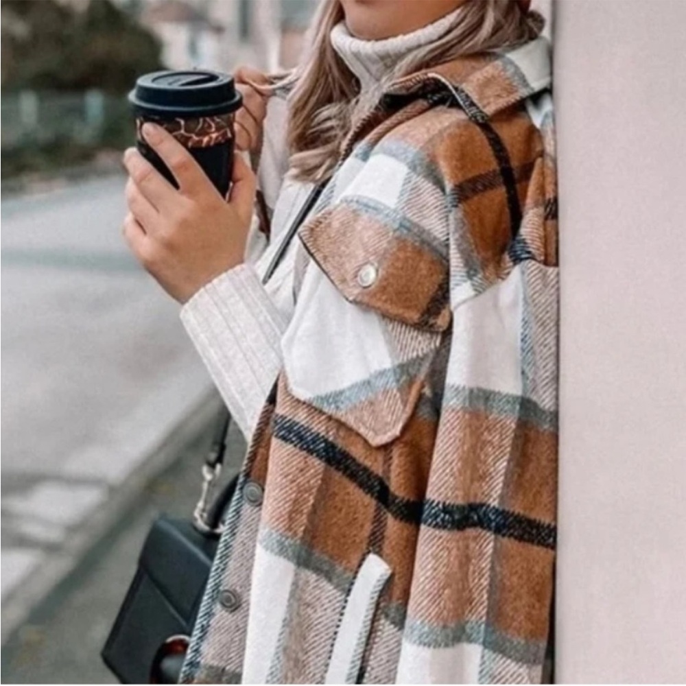 Plaid Oversized jacket sweater button down